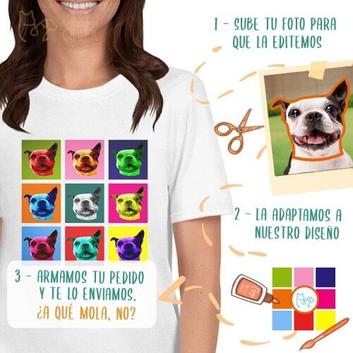 Mascochula camiseta mujer warhol personalizada con tu mascota gris thumbnail