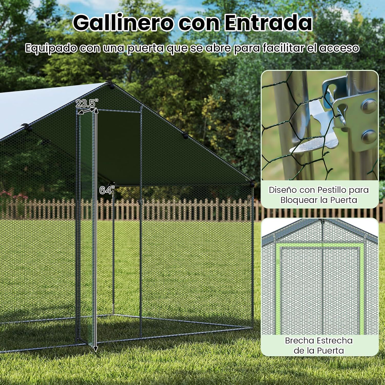 COSTWAY Gallineros Grandes XL, 3x1,7x1,9 m, Gallinero para Exterior de 5 ㎡ con Techo Oxford, Malla Hexagonal, Puerta con Cerradura y Estacas, Jaula para Gallinas, Aves, Patos, Gansos, Cero Galvanizado, , large Imagen numero 4
