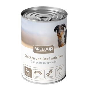 Breed Up Pollo y Ternera con Arroz lata para cachorros