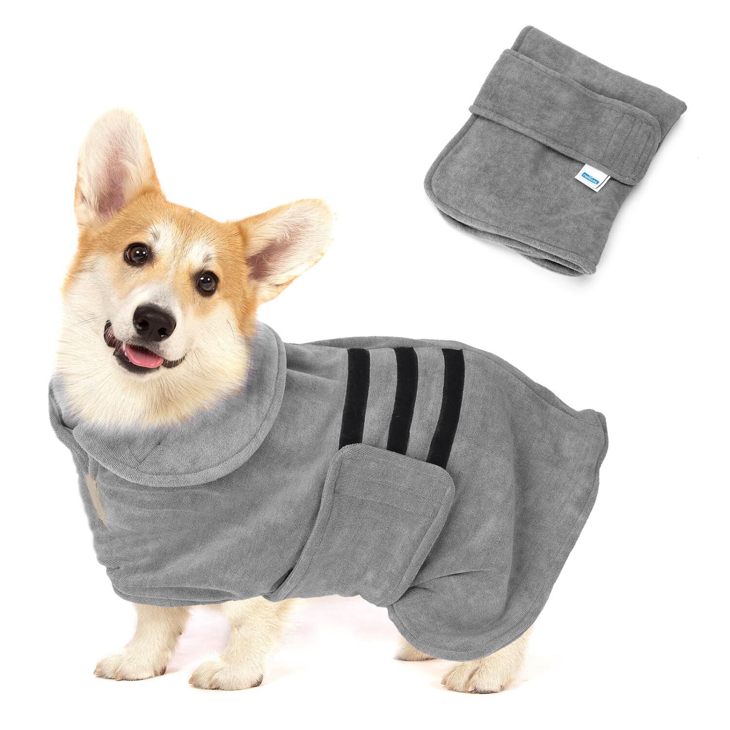 Nobleza Albornoz para Perros con Velcro, Superabsorbente y de Secado r&aacute;pido, Albornoz de Microfibra para Todos los Gatos y Perros, Toalla Suave para Perros (XL Gris), , large Imagen numero 11