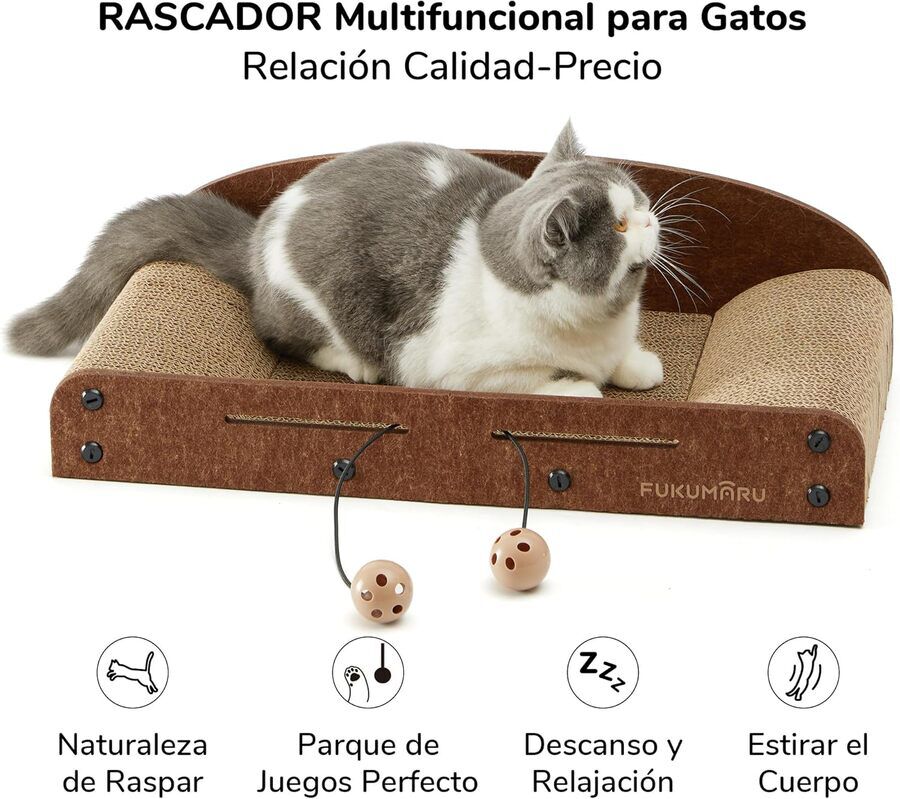 Fukumaru Cama y Rascador de Gato &ndash; Papel Corrugado y Fieltro, Espacio Grande para Descanso y Juego, , large Imagen numero 2