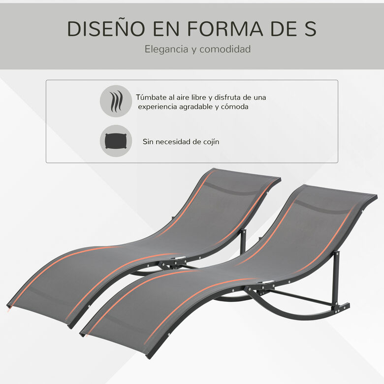 Outsunny Tumbonas Plegables De Jardín Con Marco De Aluminio Gris Oscuro thumbnail