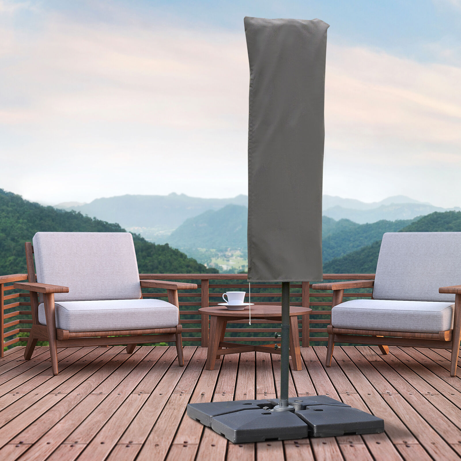 Outsunny Funda Protectora de Sombrilla &Oslash;63x164 cm Cubierta de Sombrilla Resistente a Intemperie para Jard&iacute;n Patio con Varilla Cremallera Gris, , large Imagen numero 2