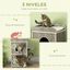 Pawhut Caseta para Gatos de Madera Casa para Gatos Forma de Barril con 3 Cojines 2 Orificios Frontales y 2 Plataformas Laterales 68x53x80,5 cm Gris, , large indicador imagen numero 5