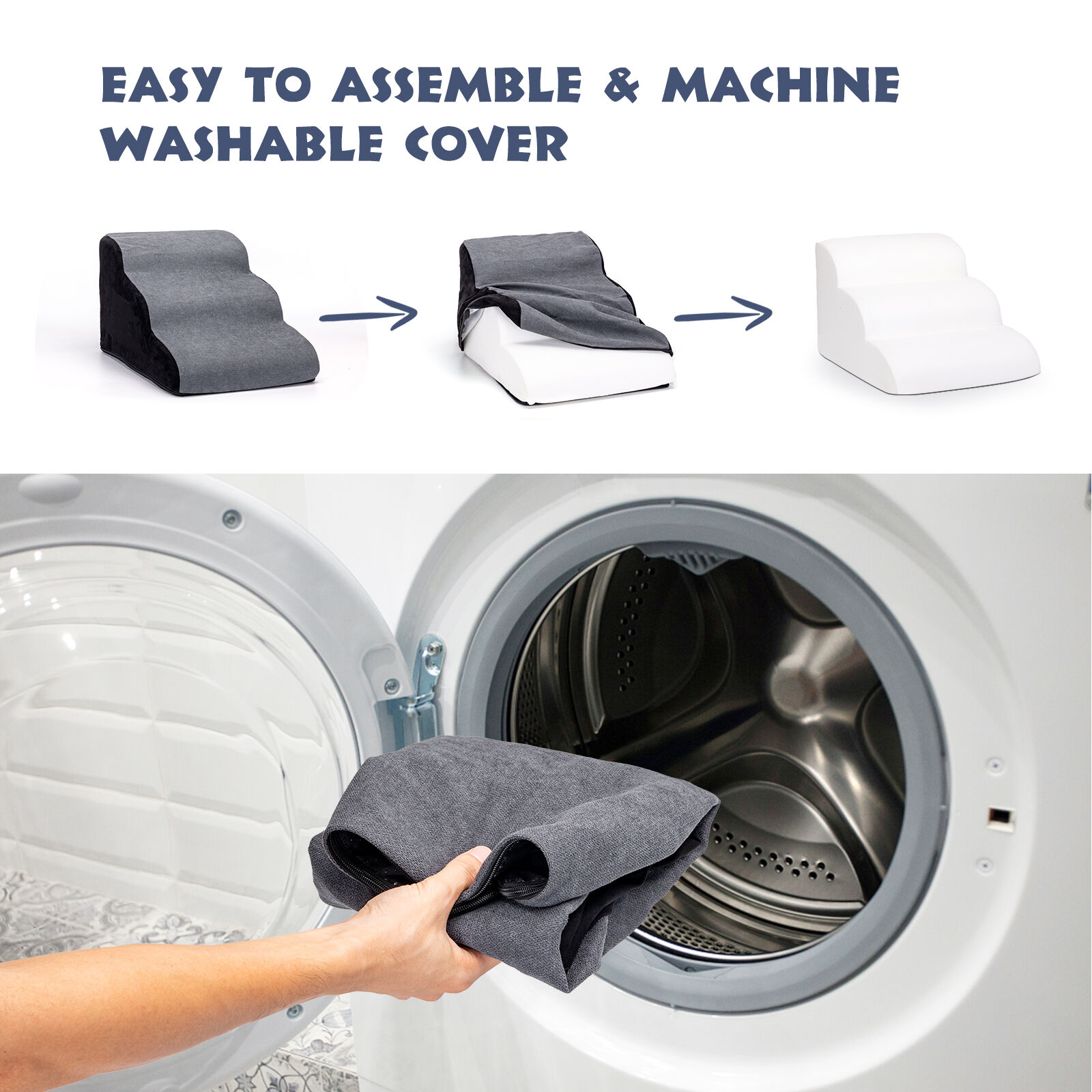 Nobleza Escalera para Perro, Rampa para Mascotas de Espuma de Alta Densidad, Escalera perro Cama de 3 Escalones para Camas altas, Adecuado para Gatos Perros Peque&ntilde;os y Medianos, Cachorros Perro Viejo, , large Imagen numero 5