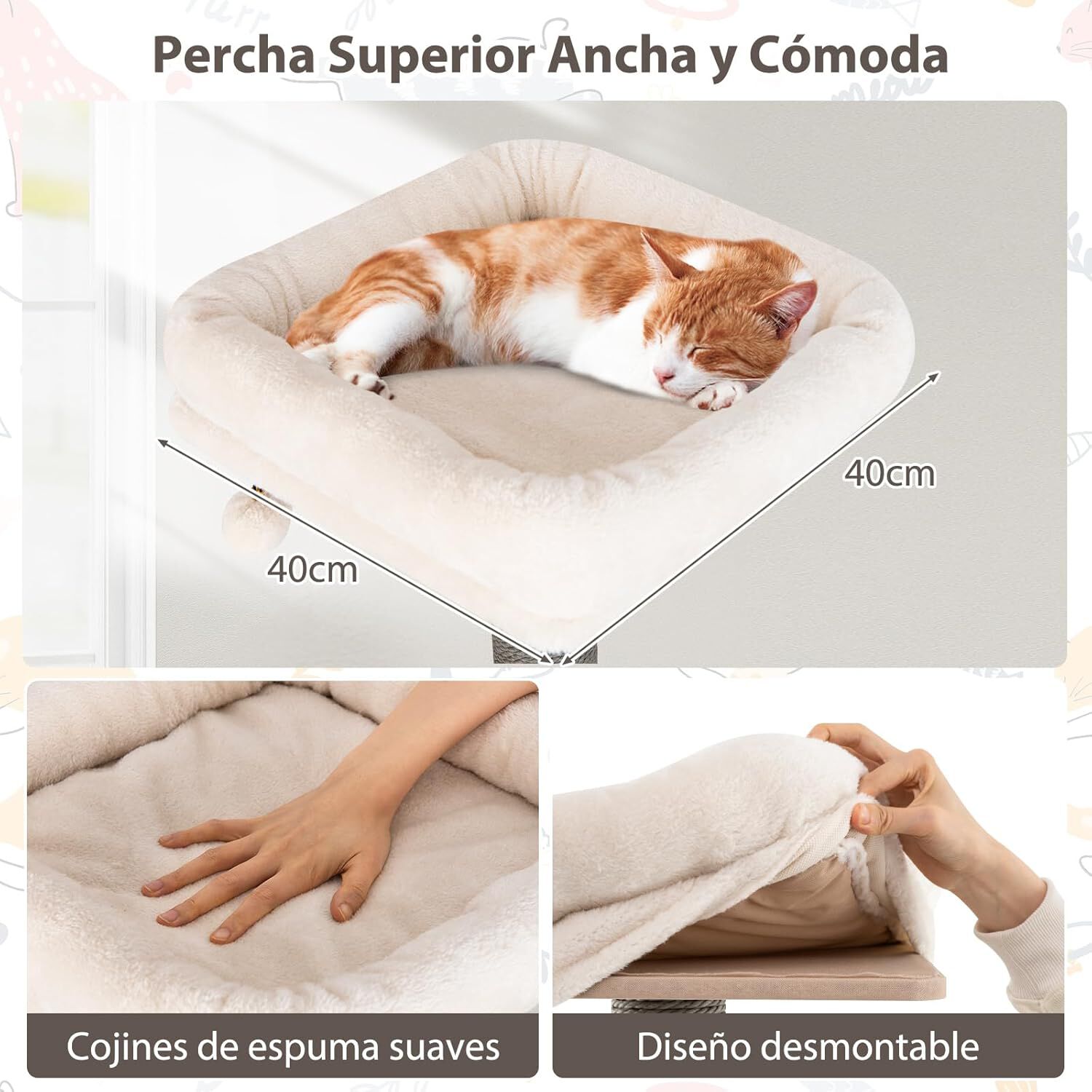 COSTWAY &Aacute;rbol Multinivel para Gatos de 6 Niveles, Torre con Condominio de Cerca, Percha Superior Acolchada Desmontable, Postes Rascadores, Pomp&oacute;n Colgante con Campana (81 x 60 x 143 cm), , large Imagen numero 4