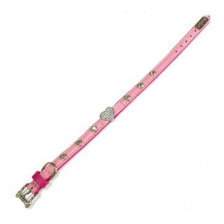 Collar de piel con corazón color Rosa