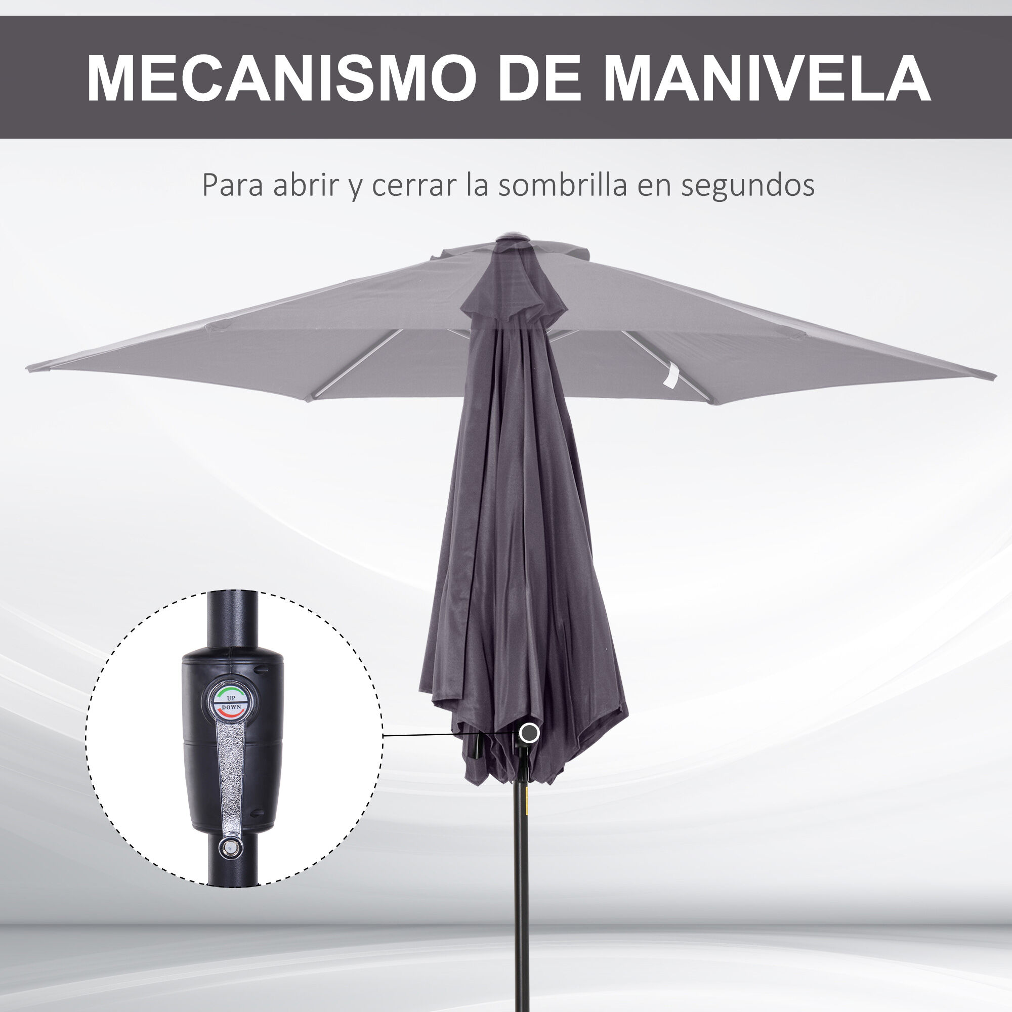 Outsunny Sombrilla Para Jardín Parasol De Aluminio Reclinable Con Manivela Gris thumbnail