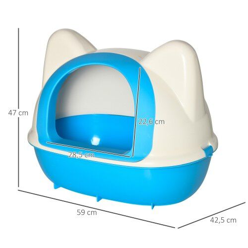 PawHut arenero caja cerrado blanco y azul para gatos, , large Imagen numero 3