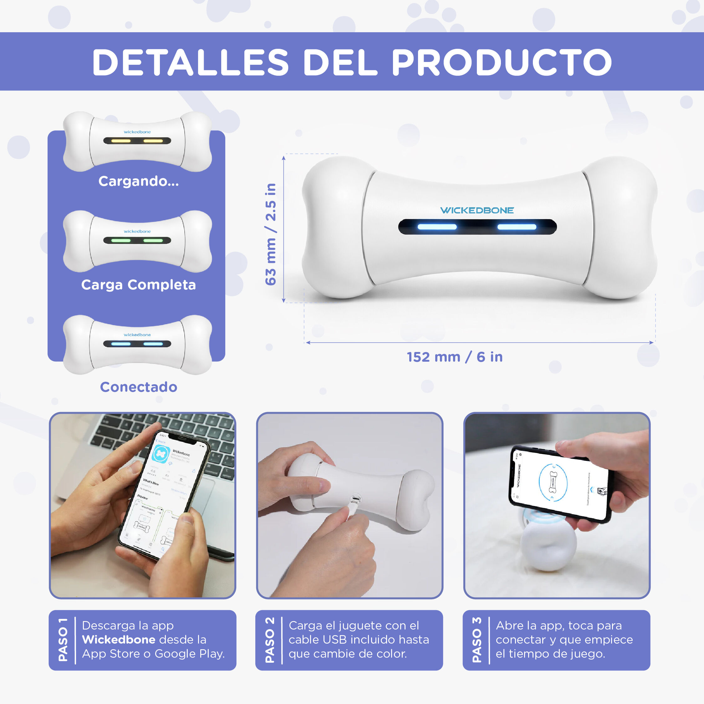 Wickedbone Juguete interactivo premium para perros peque&ntilde;os y medianos, recargable y resistente al agua, , large Imagen numero 3
