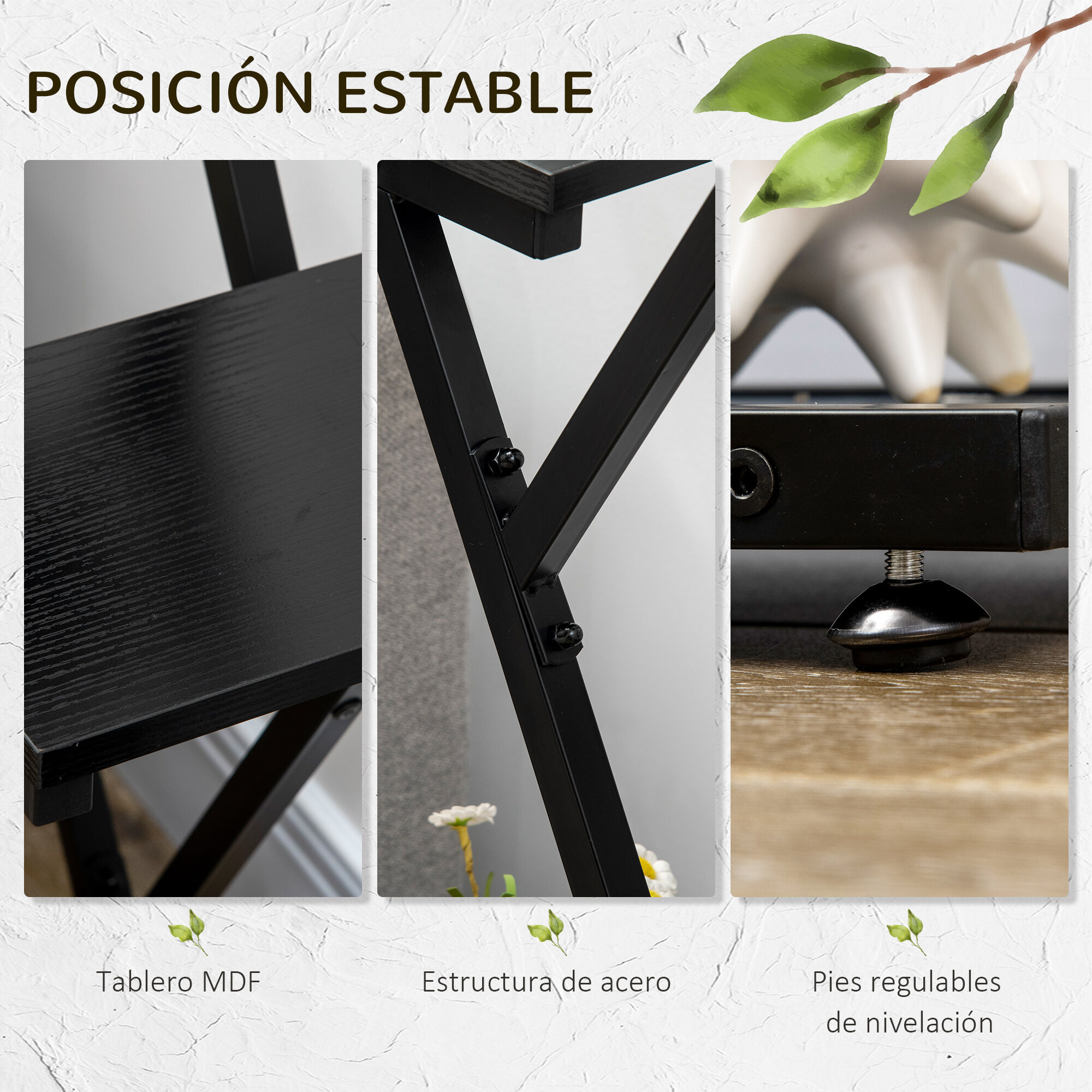 Outsunny Soporte para Plantas de 4 Niveles Estanter&iacute;a de Madera para Macetas con Marco de Acero para Interiores Exteriores Sal&oacute;n Dormitorio 53x24x119,5 cm Negro, , large Imagen numero 5