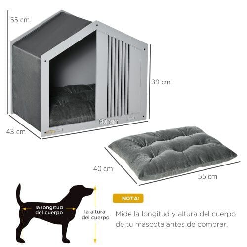PawHut caseta de madera gris para perros peque&ntilde;os y medianos, , large Imagen numero 3