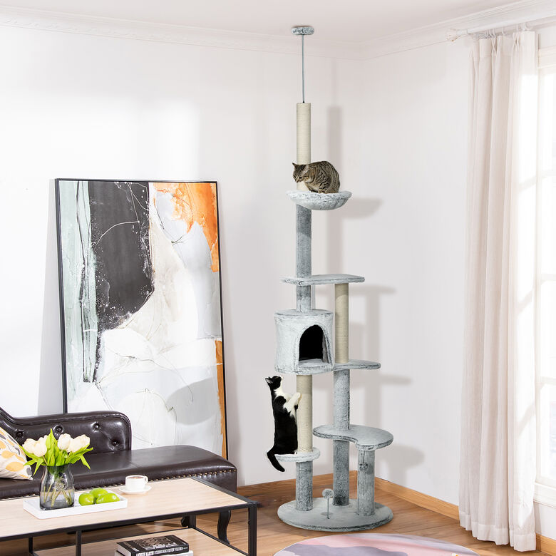 PawHut Árbol Rascador de Suelo a Techo Gris para gatos thumbnail