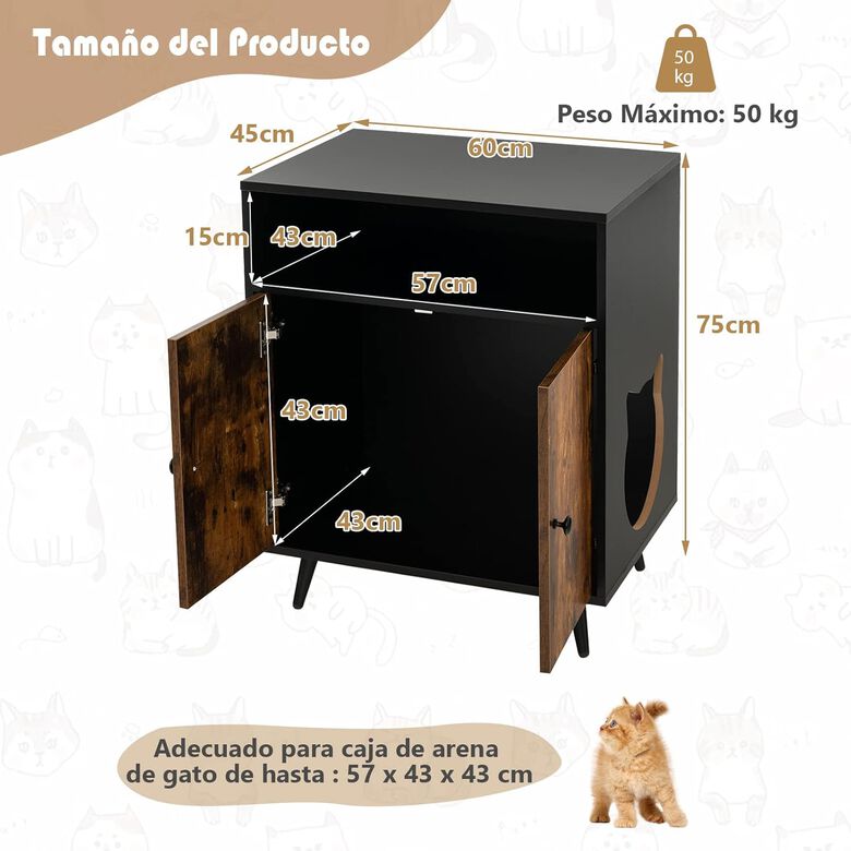 COSTWAY Mueble de madera Caja de Arena para Gatos thumbnail