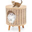 COSTWAY Casa para Gatos con Cojín Desmontable, Ratán Transpirable, Patas de Madera de Caucho Antideslizantes, Multifuncional como Recinto para Caja de Arena y Reposapiés, Ideal para Interior, , large indicador imagen numero 1