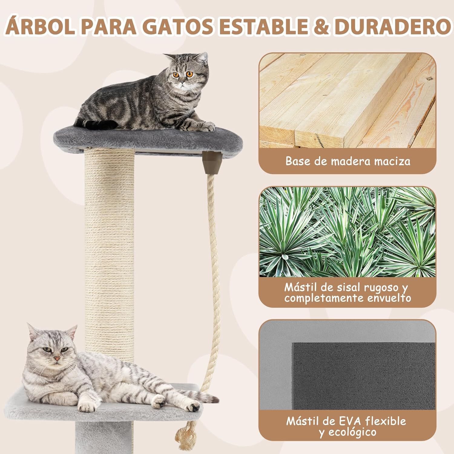 COSTWAY &Aacute;rbol para Gatos Altura 92 cm, Torre para Gatos con Plataforma Superior, Casa C&oacute;moda, Poste de Sisal, Bola interactiva, Centro de Actividades de M&uacute;ltiples Niveles para Gatos (Gris), , large Imagen numero 3