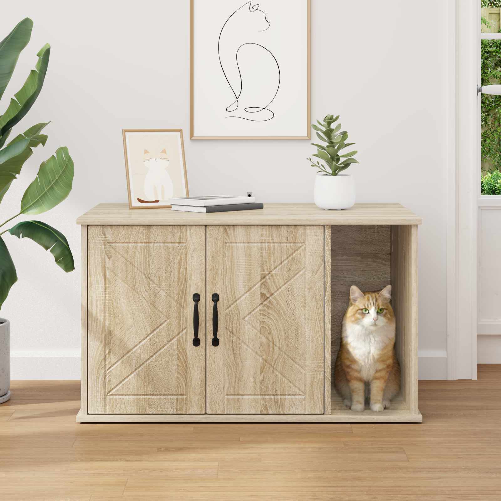 vidaXL Casa para Gatos Sonoma 85 x 55 x 50 cm Madera de ingenier&iacute;a, , large Imagen numero 5
