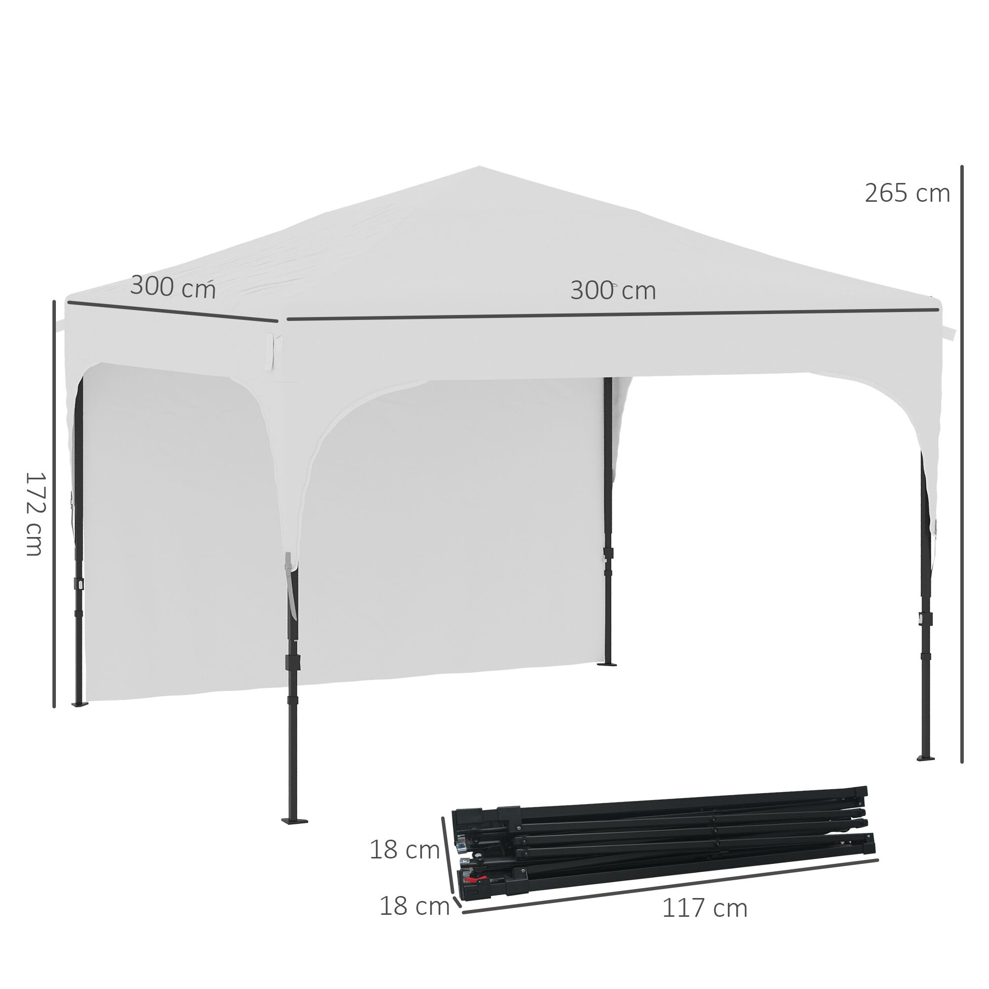 Outsunny Carpa Plegable 3x3 m Cenador de Jard&iacute;n con Altura Ajustable 1 Pared Lateral Impermeable 4 Bolsas de Arena y Bolsa de Transporte Gazebo para Exterior Patio Fiestas Blanco, , large Imagen numero 3