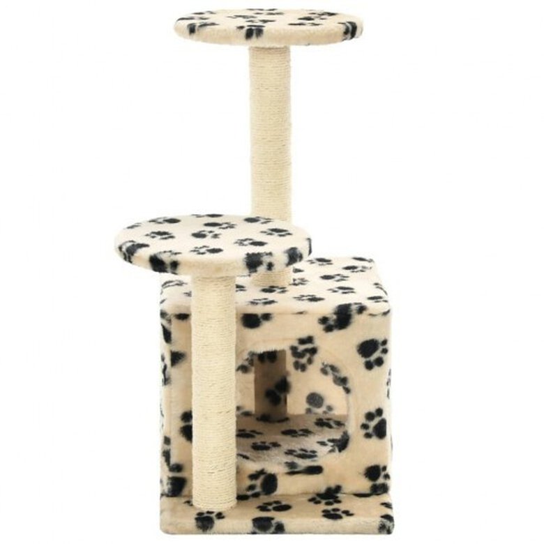 Rascador con poste de sisal para gatos color Beige Huellas, , large image number null