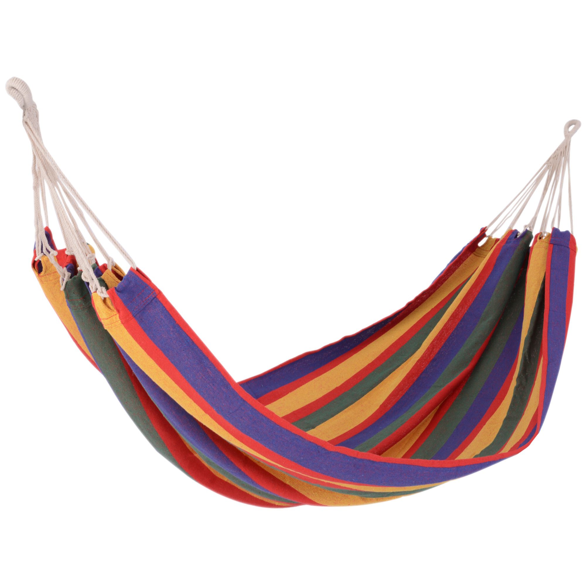Outsunny Hamaca de Algod&oacute;n para Jard&iacute;n 200x100 cm Hamaca Colgante Port&aacute;til Carga M&aacute;x. 120 kg para Acampar Piscina Camping Rayas Multicolor, , large Imagen numero 1