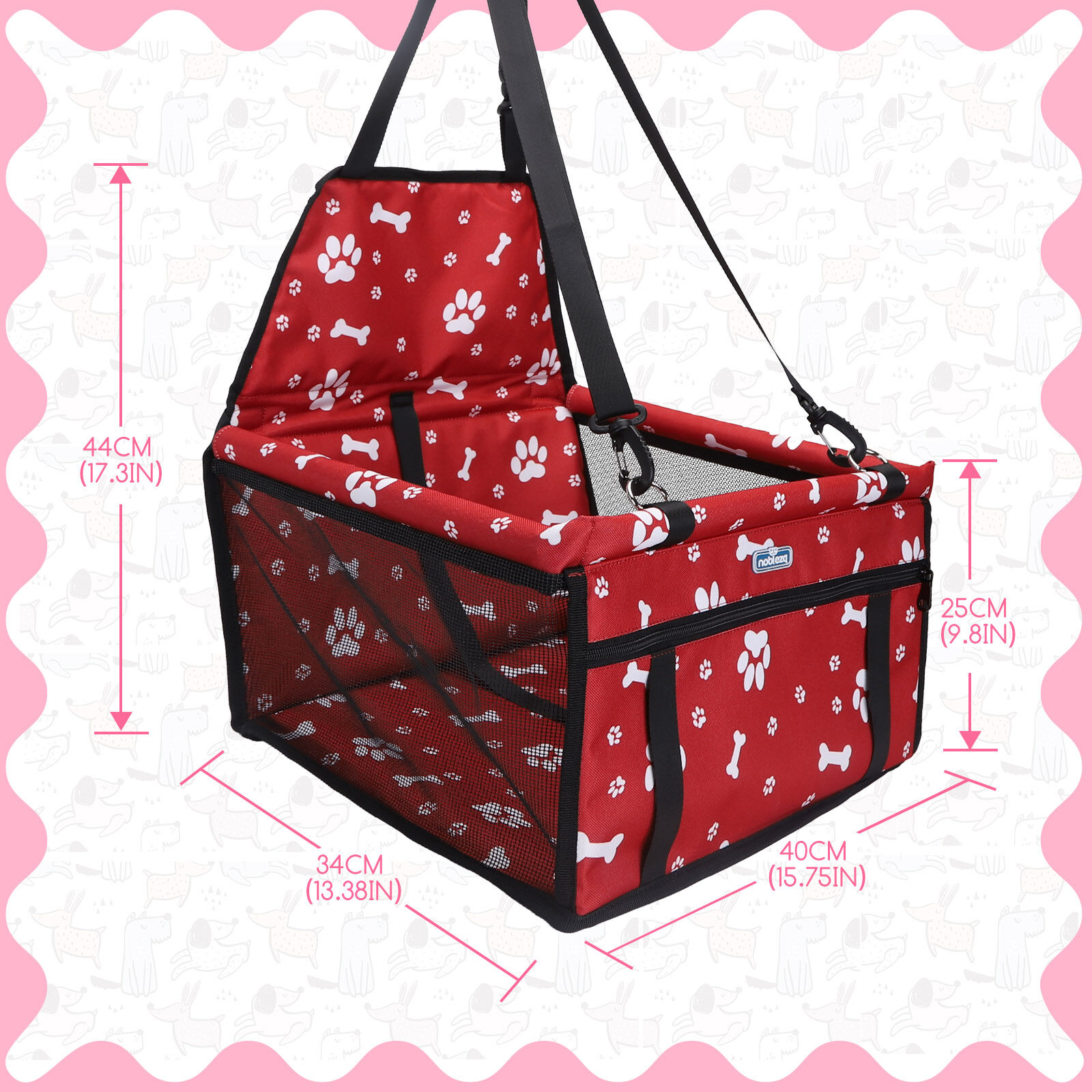 Nobleza - Refuerzo de Coche para Perros, Asiento del Coche de Seguridad para Mascotas Perro Gato Plegable Lavable Viaje Bolsas y Otra Mascota Peque&ntilde;a con Cremallera Bolsillo, 40 * 34 * 25 cm, Rojo, , large Imagen numero 4