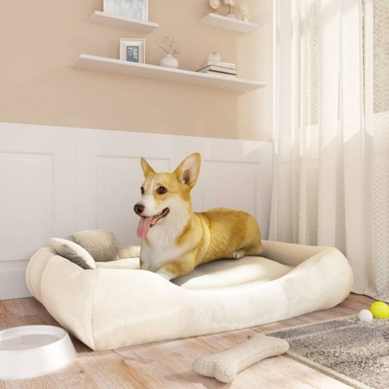 Vidaxl cama rectangular acolchada beige para mascotas, , large image number null