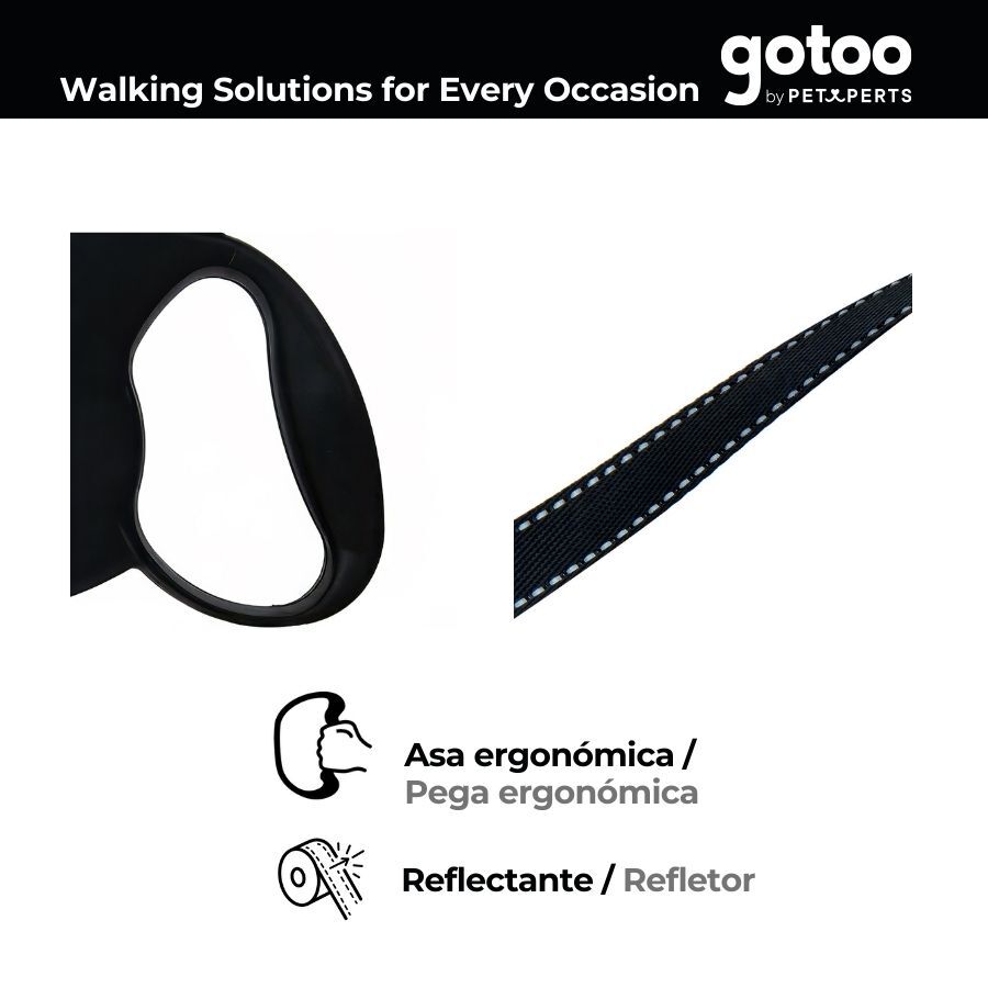 Gotoo Correa extensible negra para perros thumbnail