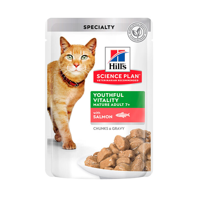 Hill’s Science Plan Youthful Vitality Adult Mature 7+ Salmón sobre para gatos, , large image number null