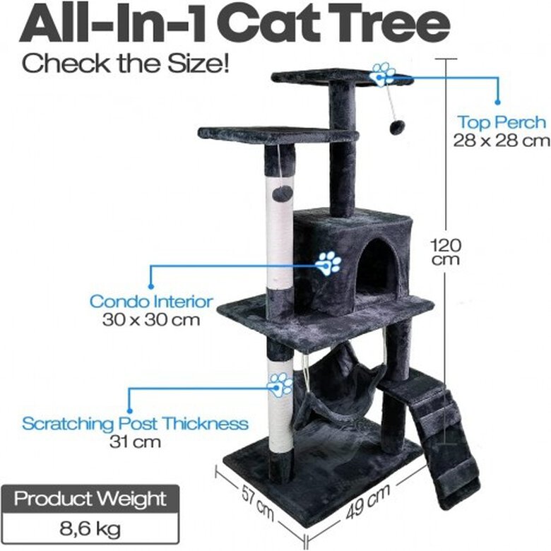Edipets árbol rascador 4 niveles con hamaca gris para gatos, , large image number null