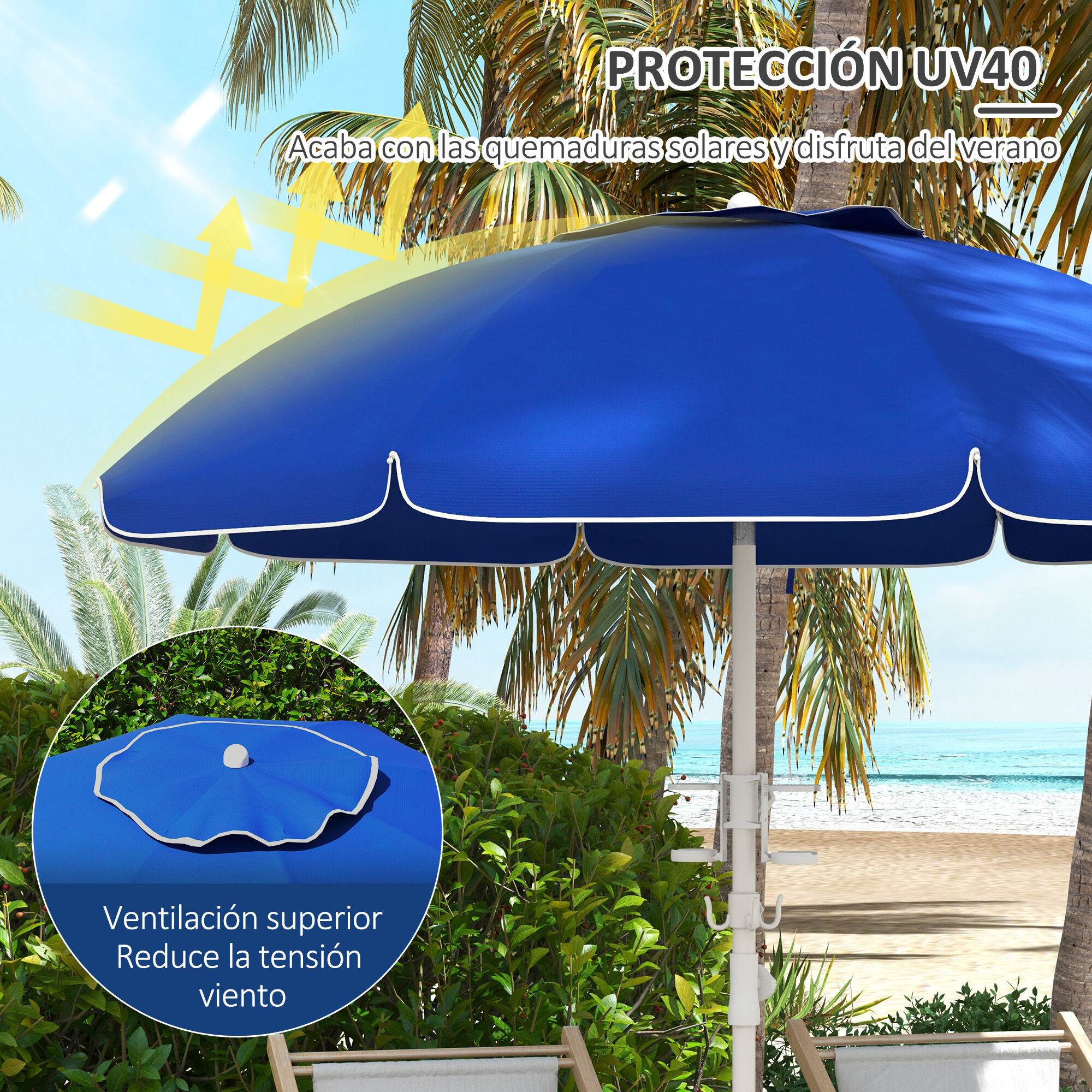 Outsunny Sombrilla de Playa Azul, , large Imagen numero 4