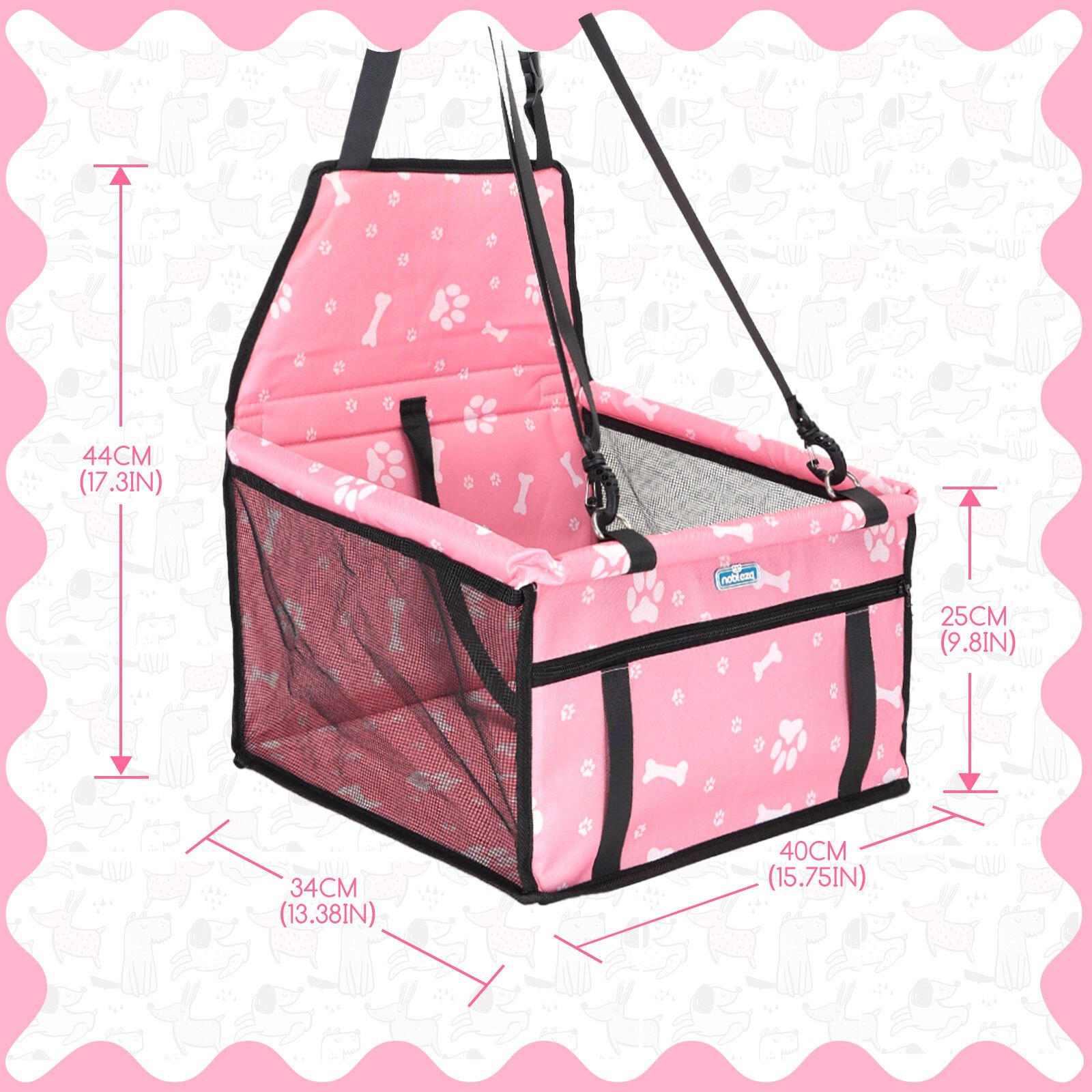 Nobleza Asiento de seguridad para coches rosa  con bolsillo para perros thumbnail