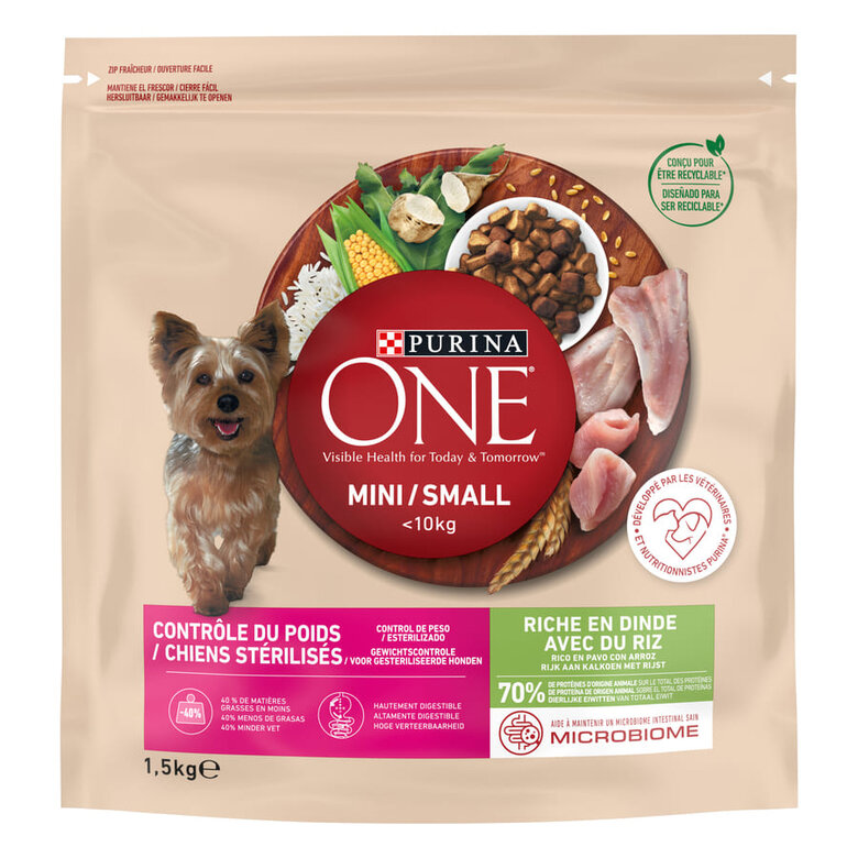 Purina One Adult Mini Weight Control Sterilised Pavo y Arroz pienso para perros, , large image number null