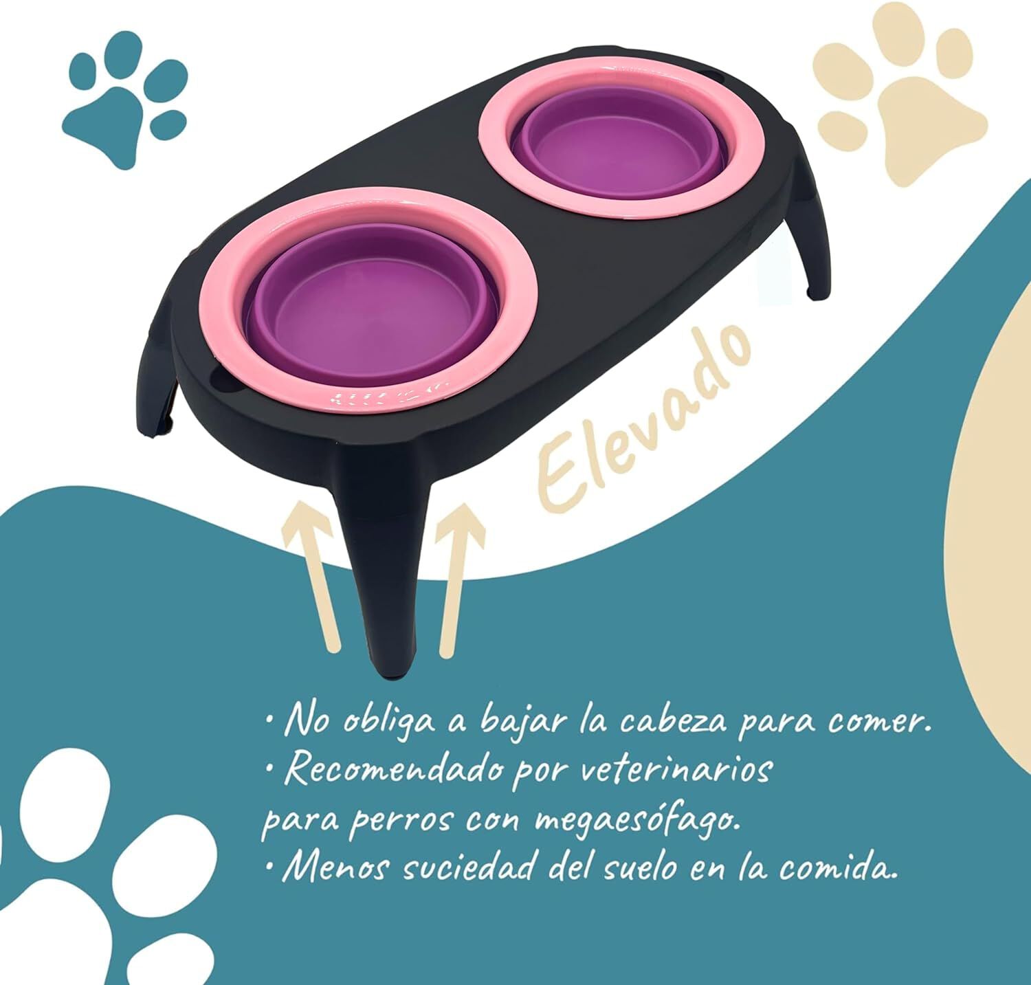EL &Aacute;TICO PETS Comedero Perro Elevado con Bebedero Antisalpicaduras Perro. Comedero Perro Antivoracidad Desmontable, , large Imagen numero 3