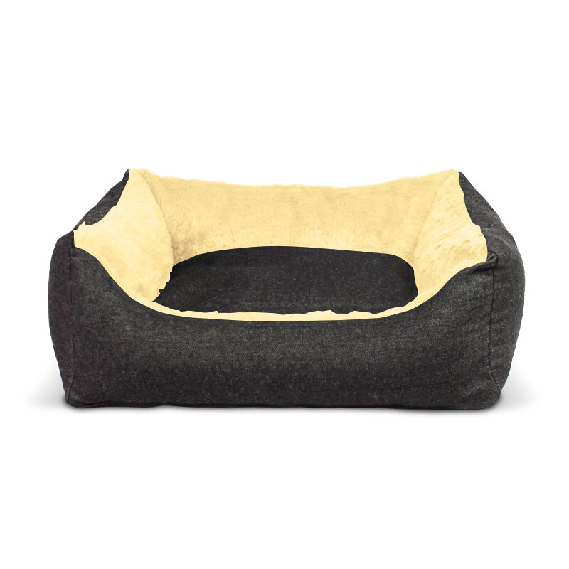 Gauty Cama Rectangular para Perros y Gatos  Denim y pelo - Negro y beige, , large Imagen numero 1