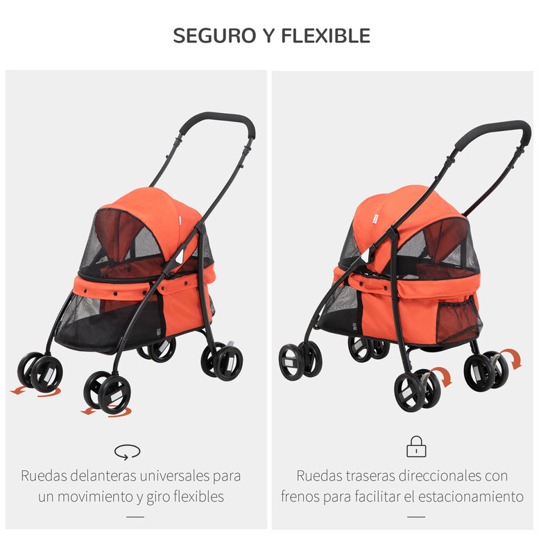 PawHut Cochecito para Mascotas Plegable Carrito para Perros y Gatos con Ventanas de Malla Cojín Lavable Correas de Seguridad Cubierta de Tela Oxford y Marco de Acero 82x47x97 cm Rojo., , large image number null