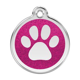 Red Dingo Placa identificativa Purpurina Huella perro Rosa Fuerte para perros