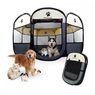 Mobiclinic Parque plegable para perros Gatos Roedores 8 ventanas 2puertas Seguro Cordón elástico Gris Scooby