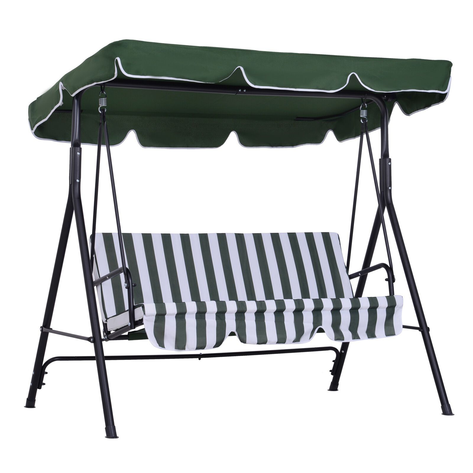 Outsunny Columpio de Jard&iacute;n de 3 Plazas Silla Balanc&iacute;n con Parasol Techo Ajustable en &Aacute;ngulo Impermeable para Exterior Terraza Balc&oacute;n Carga M&aacute;x. 200 kg Acero 172x110x153 cm Verde, , large Imagen numero 1