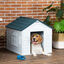 PawHut Caseta para Perros Medianos 65x75,7x63 cm, Casa para Perros con Patrón de Ventana, Techo de Tejas de Imitación, para Interior y Exterior, Azul Verdoso y Blanco, , large indicador imagen numero 2