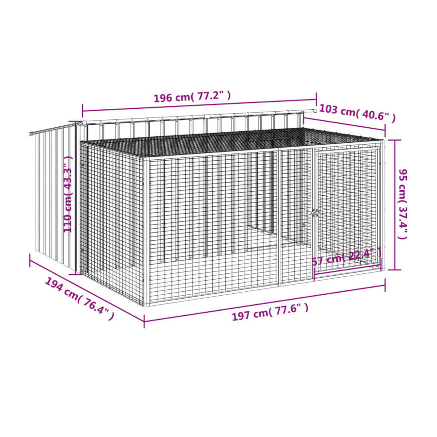 Vidaxl Caseta Con Corral Acero Galvanizado para perros, , large Imagen numero 3