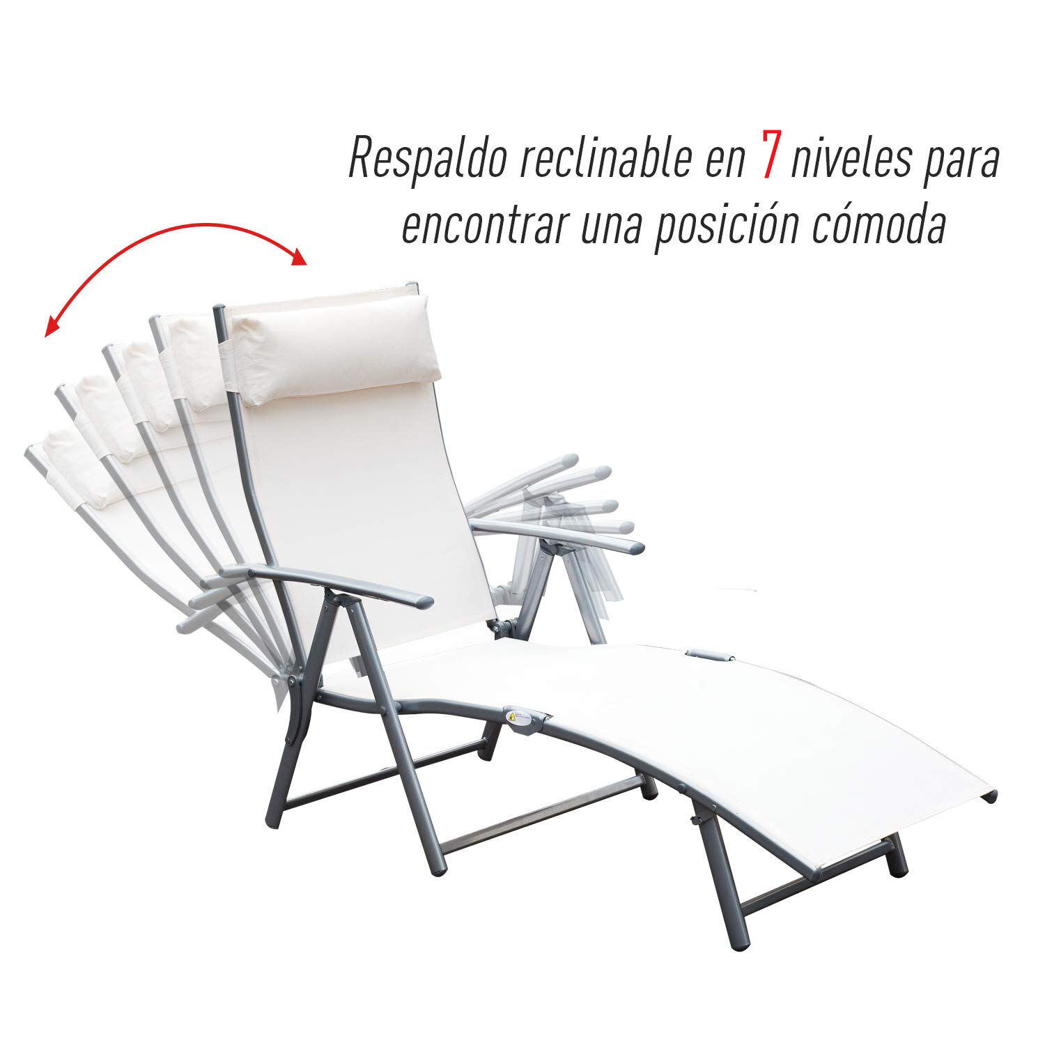 Outsunny Tumbona Plegable Tumbona de Jard&iacute;n con Respaldo Ajustable en 7 Niveles Almohada y Reposabrazos Carga 165 kg para Piscina Terraza Camping 137x63,5x100,5 cm Beige, , large Imagen numero 4