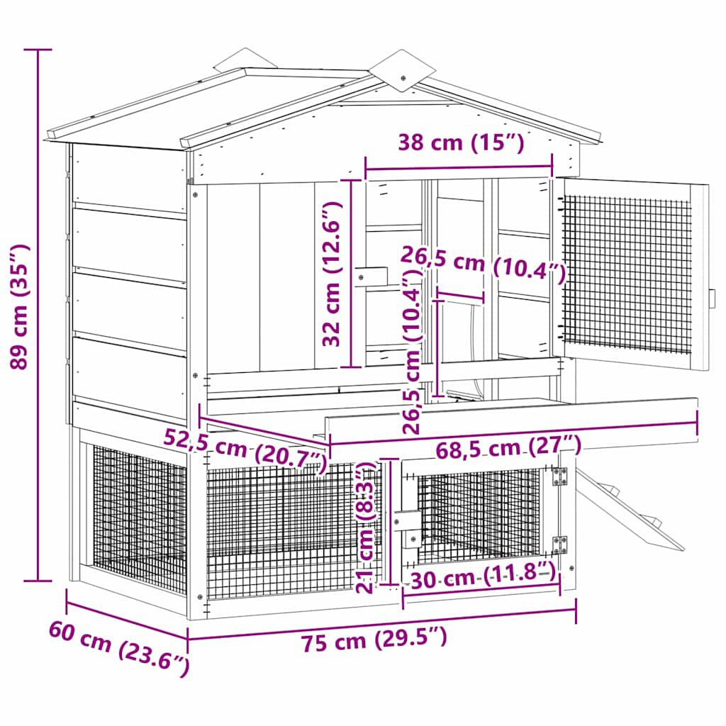vidaXL Coop para Gallinas Marrón 75 x 59 x 60 cm thumbnail