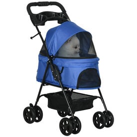 Pawhut cochecito plegable azul para mascotas