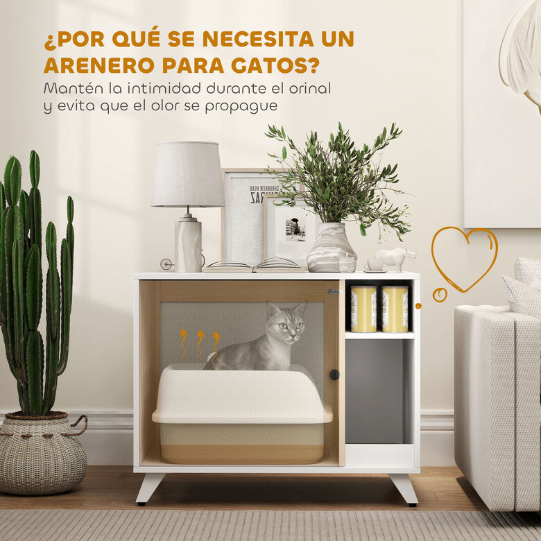 PawHut Mueble Arenero Blanco y Roble thumbnail