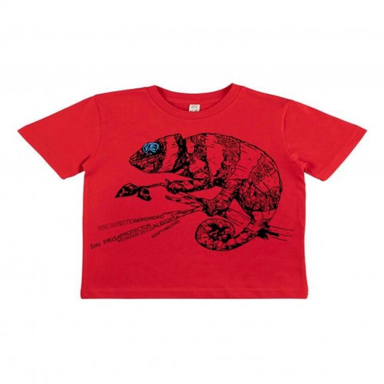 Animal totem camiseta manga corta algodón orgánico camaleón rojo para niños, , large image number null