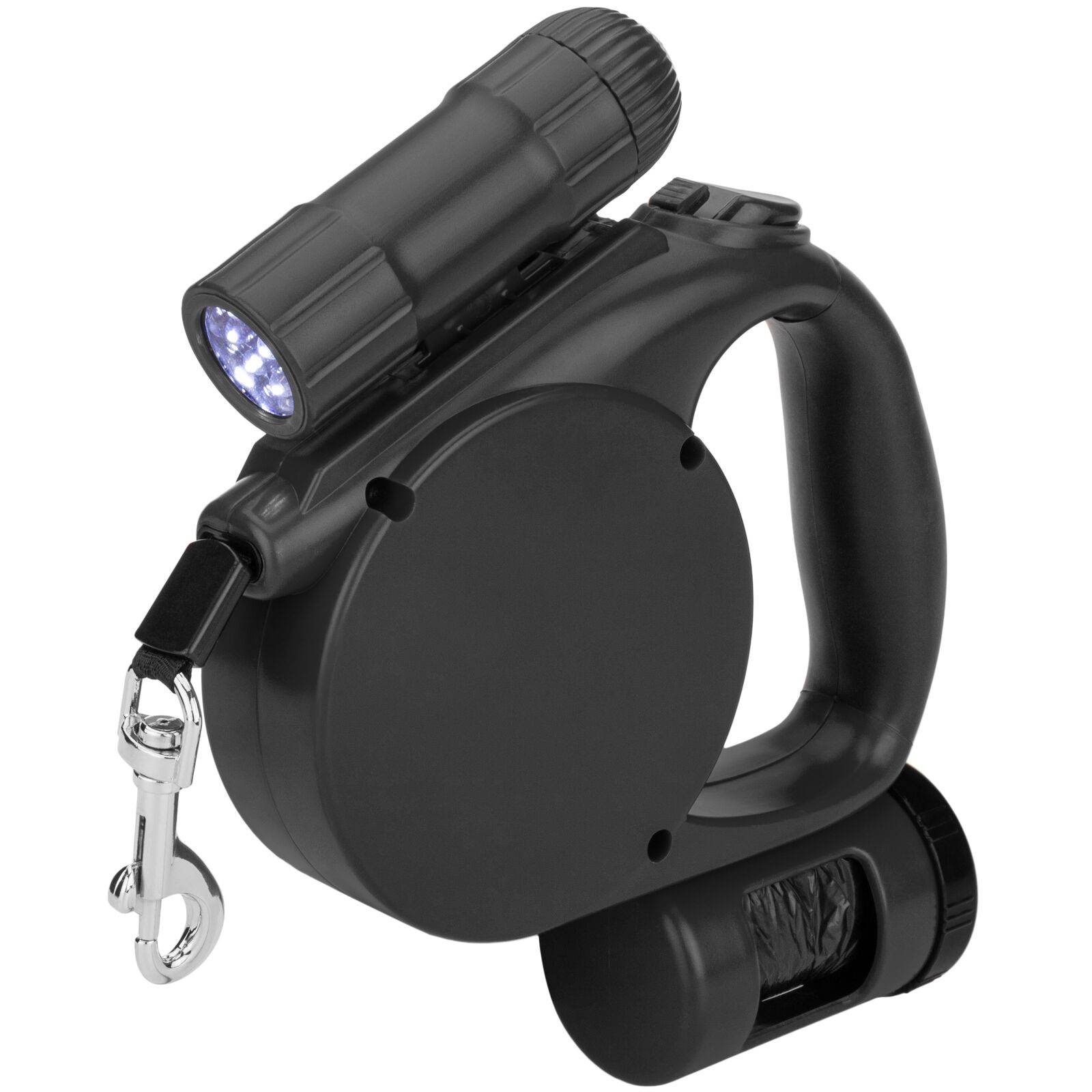 Correa extensible para mascotas color negro con dispensador de bolsas, , large Imagen numero 1