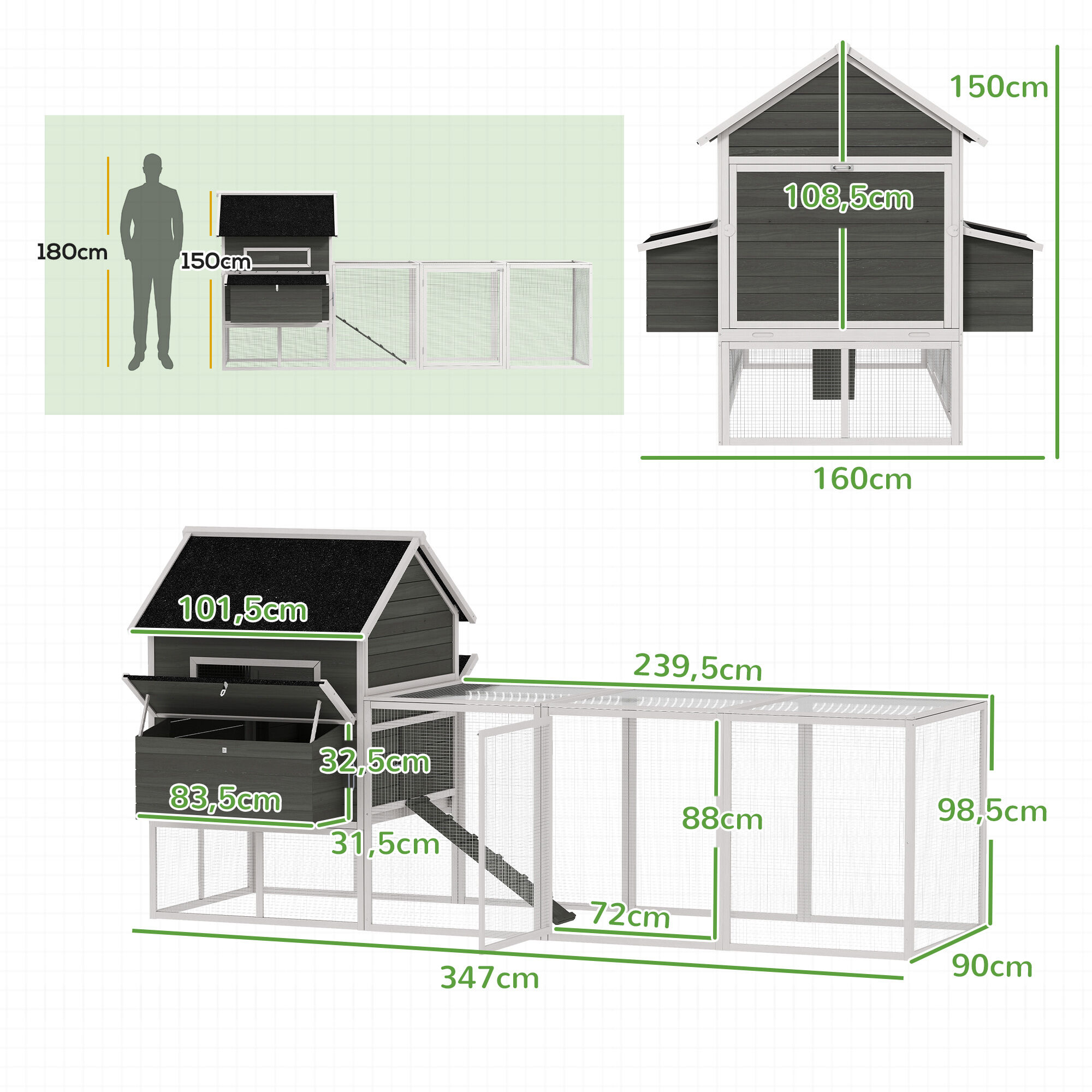 PawHut Gallinero Gris Oscuro, , large Imagen numero 3
