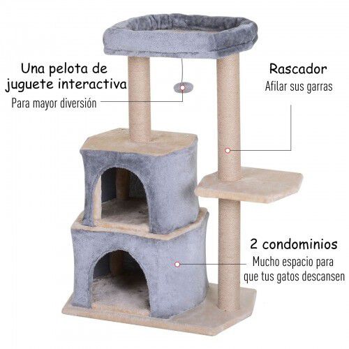 Pawhut &aacute;rbol rascador grande con plataforma gris para gatos, , large Imagen numero 5
