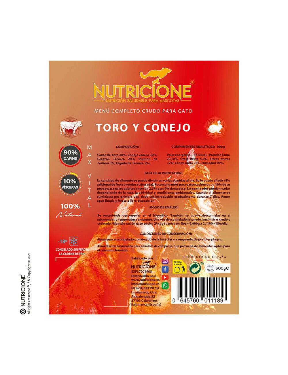 Nutricione menú dieta BARF sabor toro y conejo para gatos thumbnail