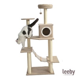 Leeby Boucle Collection Árbol rascador con cama nido y puente para gatos